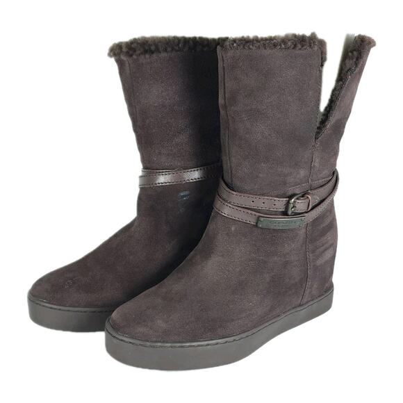 Coach Women's Norell US 7B Brown Suede Fold Down Sherpa Wedge Shearling Boots - Picture 1 of 16